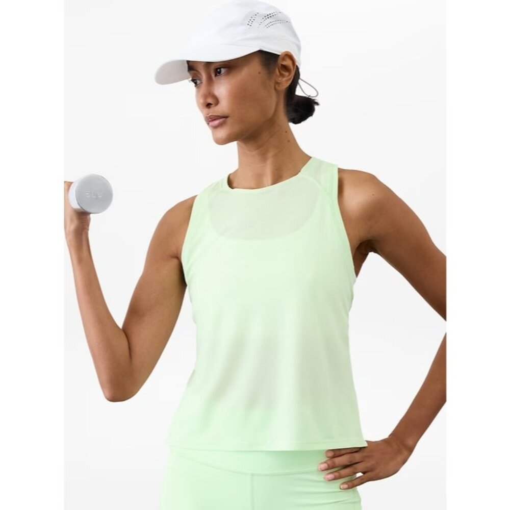 New Athleta M Grid Knit Singlet Tank Mint Tint Medium